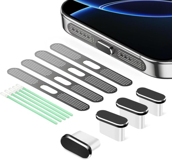 Ultimate USB-C Dust Protection: 4-Pack Charging Port Covers for iPhone 15 & 16 Series (Black)