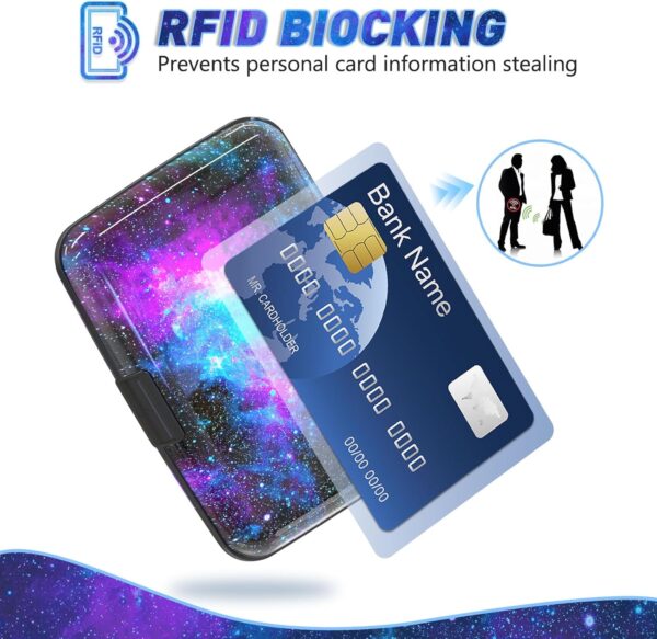 ToLuLu Credit Card Holder, Mini RFID Small Aluminum Card Wallet, Blocking Slim Metal Business Card Case, RFID Blocking Front Pocket Wallet Hard Case CC Holder for Men Women, Nebula Galaxy - Image 2