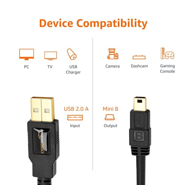 "Ultimate 6-Foot USB-A to Mini USB 2.0 Cable: High-Speed 480Mbps and Premium Gold-Plated Connectors in Sleek Black" - Image 3