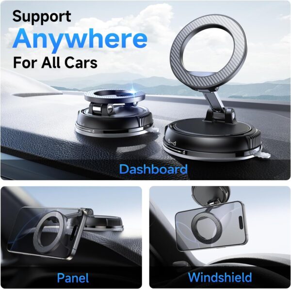 Car Phone Holder for Magsafe [78+LBS Strongest Suction & 2400gf Strongest Magnetic] 360° Adjustable Car Phone Mount, Phone Holders for Your Car for iPhone 16 Pro Max 15 14 13 12 Plus (Carbon Fiber) - Image 2