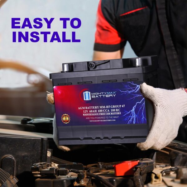 Mighty Max Battery MM-H5 Start and Stop Car BCI Group Size 47 12V 60 AH, 100RC, 680 CCA Rechargeable AGM Car Battery - Image 6