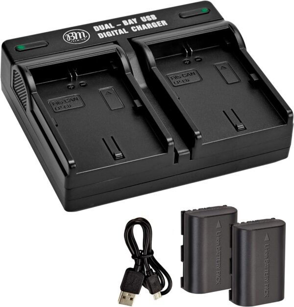 BM 2-Pack of LP-E6N Batteries and Dual Battery Charger for Canon EOS R, 90D, 60D, 70D, 80D, 5D II, III, IV, 6D, 7D, 7D Mark II, XC10, XC15 Cameras - Image 2