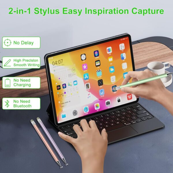 Stylus Pen for Touchscreen,3pcs 2in1 High Precision Sensitivity Stylus, Suitable for iPhone/ipad/Android Stylus for ipad,Compatible with All Touch(Green/Purple/Rose Gold + 4Tips) - Image 4