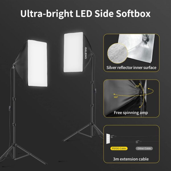 RALENO Photography Lighting Kit, 8.5ft x 10ft Background Support System with 30-Inch Octagonal Key Light and 2 X 85W LED Soft Boxes, Complete Photography Studio for Green Screen Cutout - Image 4