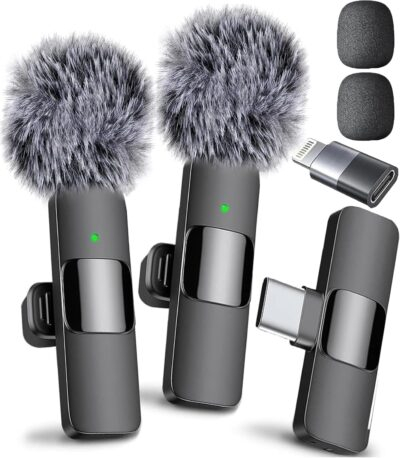 Dynamic Duo: Mini Pro Wireless Lavalier Microphones for Crystal-Clear iPhone, iPad, and Android Recording!