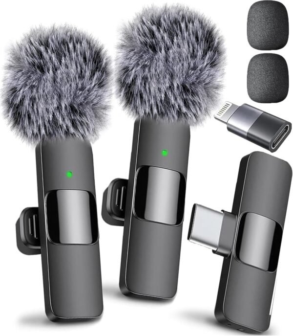 Mini Mic Pro Wireless Microphone for iPhone, iPad, Android, Lavalier Microphone for Video Recording - 2 Pack iPhone Mic Crystal Clear Recording with USB-C for Podcast, ASMR