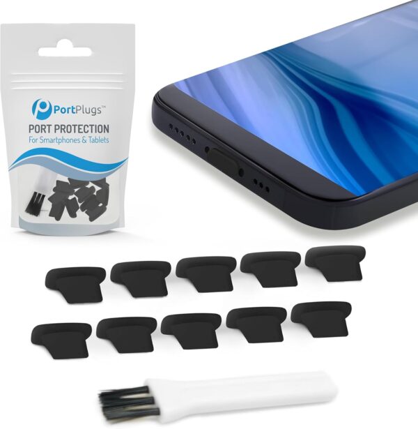 "Ultimate Protection: 10-Pack Clear Port Plugs for iPhone & AirPods with Handy Cleaning Brush!"