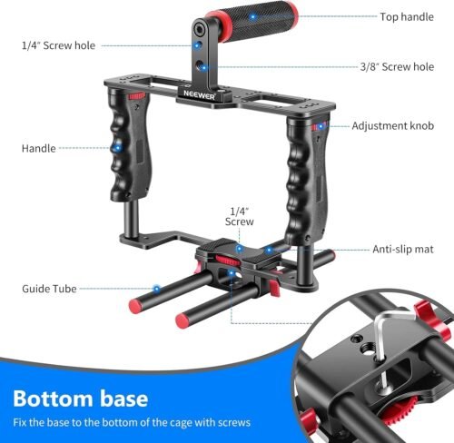 NEEWER Ultimate Filmmaker's Rig: Versatile Aluminum Camera Cage Kit for DSLR & Camcorder Mastery (Black & Red Edition) - 이미지 3