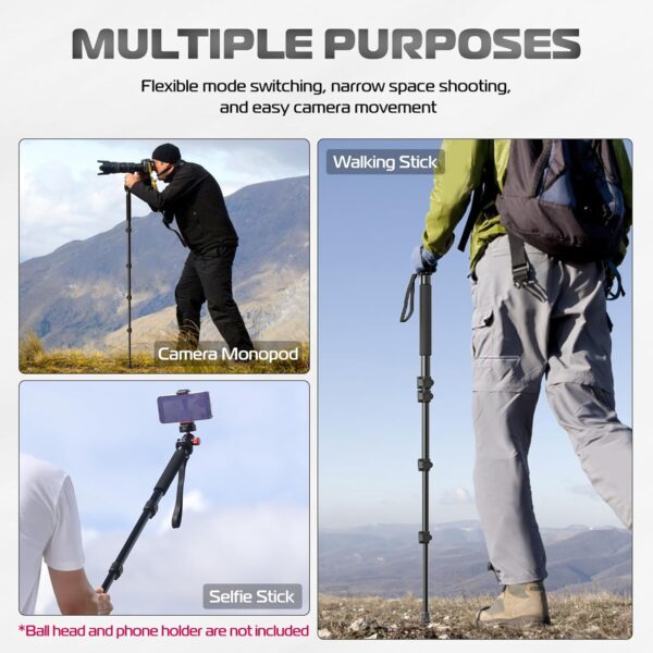 ULANZI TB12 61-Inch Camera Monopod - Portable Monopod Photography Stick with 5-Section Height, Aluminum Compact Travel Tripod & Monopod for Camera Canon, Nikon, Sony Mirrorless, DSLR, Easy to Carry - Image 3