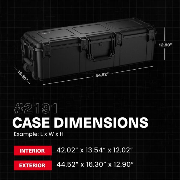 Condition 1 45" Long Hard Shell Carrying Case Model 2191 with Wheels, Waterproof, Protective, Storage for Music Equipment, Camera, Travel Case, Made in USA, 44.52"x16.30"x12.90" Black - Image 2