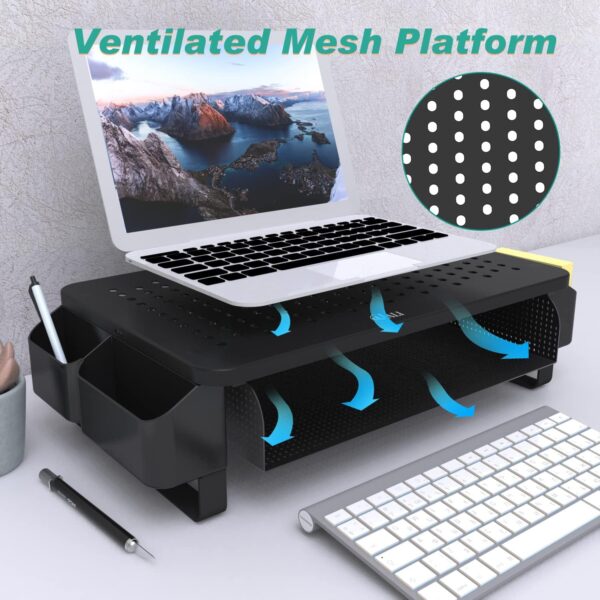 WALI Monitor Stand with Storage, Monitor Riser with Ventilation Drawer and Side Storage, Laptop Stand Riser for Desk, Printer Stands, (STT007), Black - Image 4