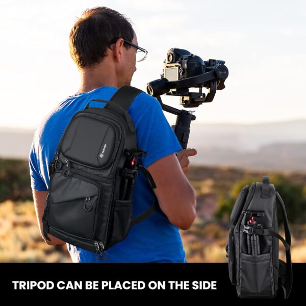 TARION Waterproof Camera Sling Bag Backpack - DSLR Sling Camera Bag for Photographers, Cross body Sling Bag with Raincover Tripod Holder Photography Slingpack Black TR-S - Image 6