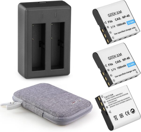 Power Triad: 3-Pack NP-40 Rechargeable Battery with USB Charger for Casio Camcorders