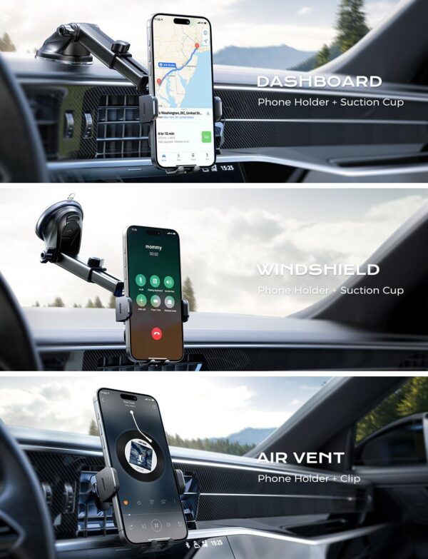 CHGeek Wireless Car Charger, 15W Fast Charging Auto Clamping Car Charger Phone Mount Phone Holder fit for iPhone 16 15 14 13 12 Pro Max 11 XR XS, Samsung Galaxy S24 Ultra S23 S22 S21, S20, S10+, Black - Image 2