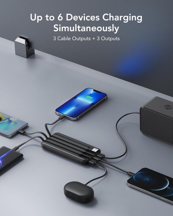 Portable Charger with Built in Cables, Portable Charger with Cords Wires Slim 10000mAh Travel Essentials Battery Pack 6 Outputs 3A High Speed Power Bank for iPhone Samsung Pixel LG Moto iPad - Image 3