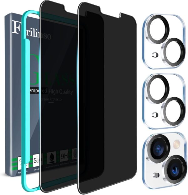 "Elevate Your Privacy: Ferilinso 9H Anti-Spy Tempered Glass Screen Protector & Camera Lens Guard for iPhone 13/14 - Dual Pack!"