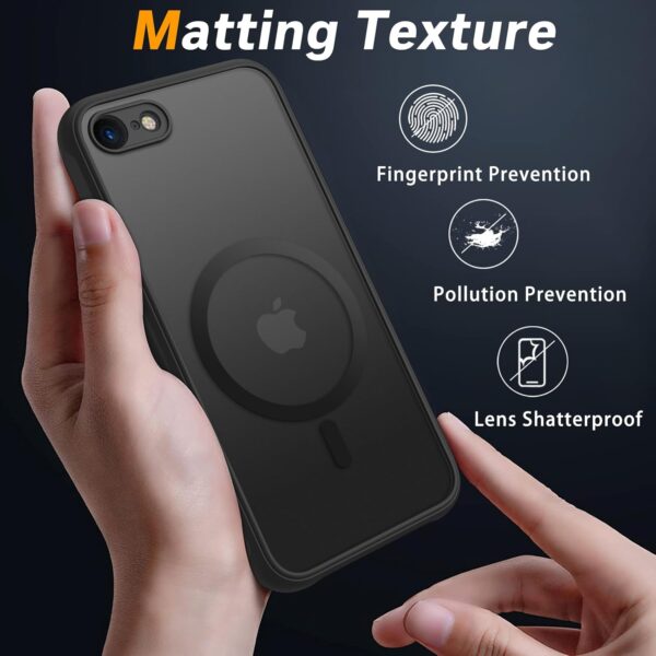 Magnetic for iPhone SE Case 2022/3rd/2020/2nd gen, iPhone 8 & iPhone 7 [Compatible with Magsafe] Shockproof Slim Translucent Matte Protective Phone Case, Black - Image 4