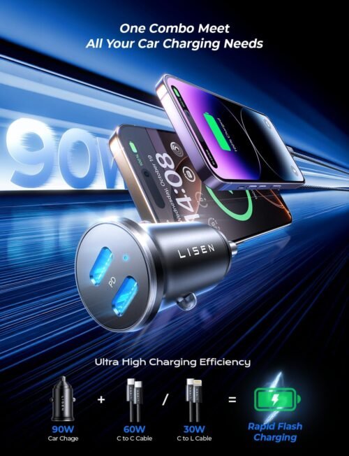 "Rev Up Your Charge: The Ultimate 90W Dual USB-C Car Adapter for Lightning-Fast Power on the Go!" - 이미지 2