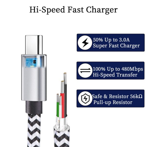 USB Type c Cable, 5 Pack (6FT) Nylon Braided USB C Cables 3A Fast Charging Charger for Samsung Galaxy S9/S8 Note8/9 20 10 S21 S20 S10 Plus C Cord - Image 5