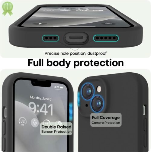 "LOVE 3000: Shockproof Silicone iPhone 14 Case with Luxurious Microfiber Lining - Unisex Black Elegance for All" - 이미지 3