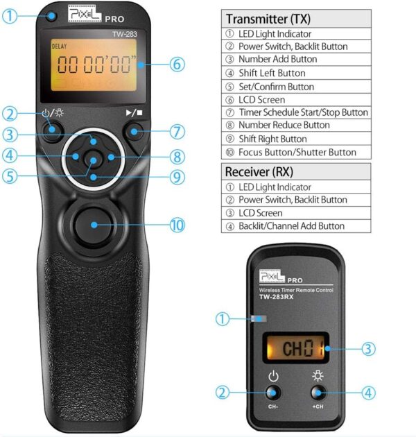 Pixel TW-283 E3 Wireless Shutter Release Cable Wired Remote Control Compatible Compatible for Canon XT XTi XS XSi T1i T2i T3 T3i T4i T5 T5i T6i SL1 EOS1300D 300D 60D 60Da 70D 80D - Image 2