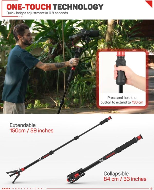 Elevate Your Shots: IFOOTAGE Cobra 3 A150S-Ⅲ Monopod with Tripod Base and Effortless One-Touch Lift! - Image 5