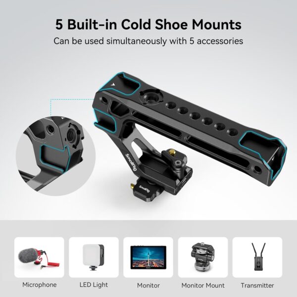 SMALLRIG Lightweight NATO Top Handle, Quick Release NATO Grip w/NATO Rail for DSLR Camera Cage, Universal Top Handle with 5 Cold Shoe Adapters - 4345 Black - Image 4