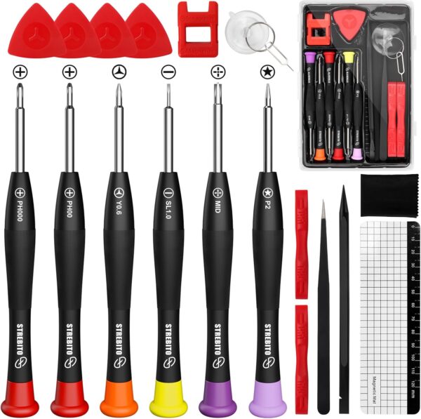 STREBITO 18PCS Phone Repair Tool Kit, Small Screwdriver Set for iPhone 15 14 13 12 11Pro Max/XS/XR/X/8 Plus/7 Plus/6S 6 Plus/5/4