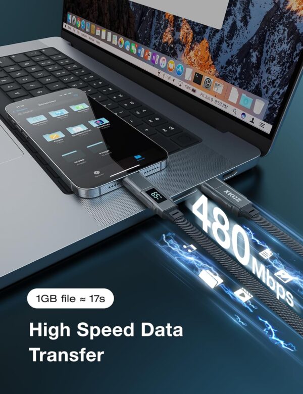 "All-in-One 65W USB-C Power and Data Cable: 5FT Nylon-Braided Marvel for All Your Devices!" - Image 6