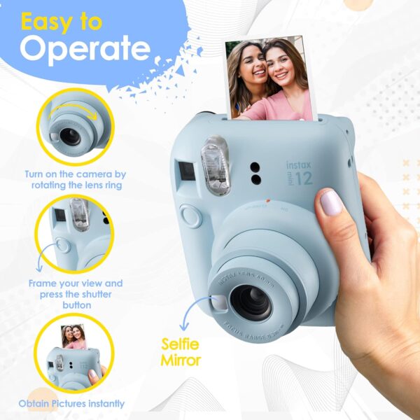 Fujifilm Instax Mini 12 Camera with Fujifilm Instant Mini Film (60 Sheets) Bundle with Deals Number One Accessories Including Carrying Case, Photo Album, Stickers (Pastel Blue) - Image 2