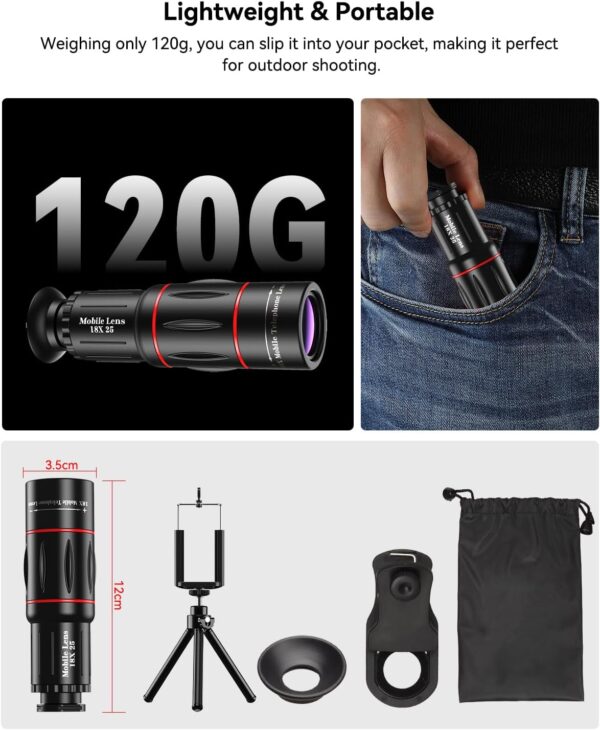 Evil Eye 18X Telephoto Lens, HD Telephoto Mobile Cell Phone Lens with Tripod, BAK4 Prism/FMC Lens, Lens Attachment for Android & iPhone, Samsung and Most Smartphone - Image 6