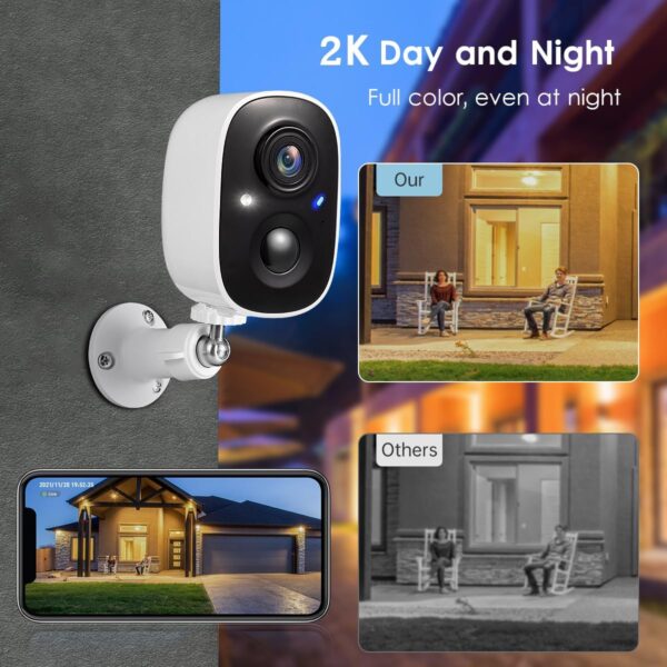 GMK Security Cameras Wireless Outdoor, 2K Color Night Vision AI Motion Detection 2-Way Talk Battery Powered 3MP WiFi Home Indoor Camera IP65 Waterproof Spotlight Siren Alarm Cloud/SD Storage 4-Pack - Image 2