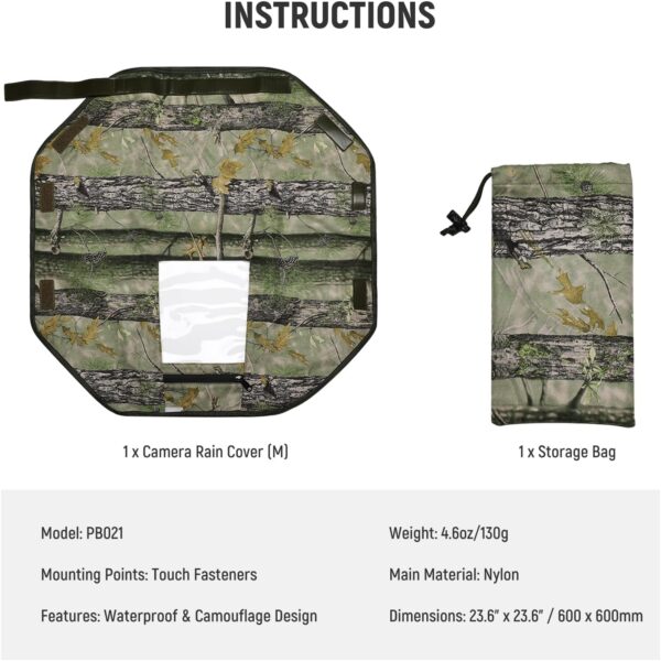 NEEWER Camera Rain Cover, M Medium Size Waterproof Raincoat Cover Sleeve for Canon Sony Nikon Fujifilm DSLR Camera & Lenses up to 200mm, Dual Sided Camouflage Green Camo Nylon, PB021 - Image 8