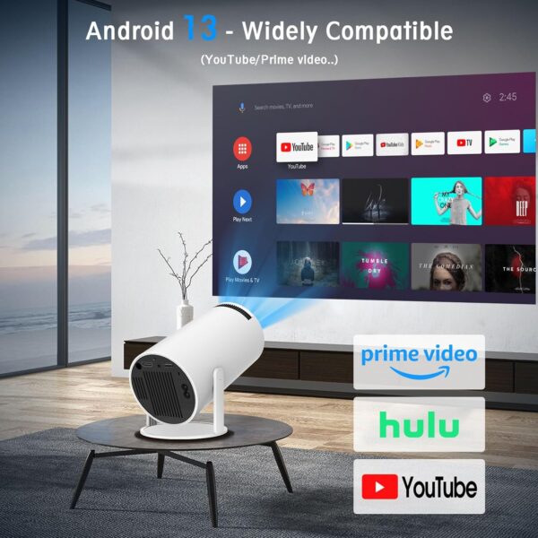 Mini Projector, Support 4K 1080P Portable Projector with Dual Band WIFI6 5G Wireless 5.2 Bluetooth Android 11, 200 ANSI Lumens, 180° Rotatable, Auto Keystone Correction,35"-130" Screen Video Projector - Image 2