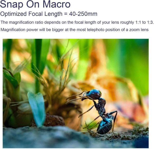 FotoZ HD Snap-on Macro Lens with 37-52mm & 55-72mm Universal Adapter for Telephoto Lenses, Compatible with Most Canon Sony Nikon Camera, 37 40.5 43 46 49 52 55 58 62 67 72mm Snap-on Macro Lens - Image 3
