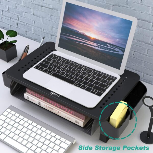 WALI Monitor Stand with Storage, Monitor Riser with Ventilation Drawer and Side Storage, Laptop Stand Riser for Desk, Printer Stands, (STT007), Black - Image 2