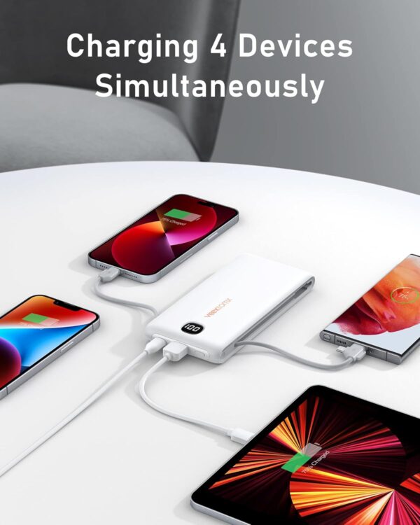 VEEKTOMX Portable Charger with Built in Cables 10000mAh, Power Bank for iPhone with Wall Plug, Travel Essential Fast Charging USB C Slim External Battery Pack for iPhone16/15/14, Samsung, iPad, etc - Image 5