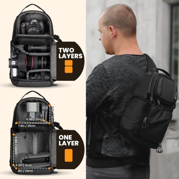 TARION Waterproof Camera Sling Bag Backpack - DSLR Sling Camera Bag for Photographers, Cross body Sling Bag with Raincover Tripod Holder Photography Slingpack Black TR-S - Image 4