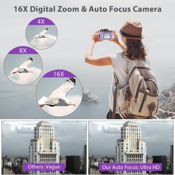 Capture Life in Vivid Detail: 56MP 4K Vlogging Camera with WiFi, 180° Flip Screen & Dual Lens Kit in Stylish Purple! - Image 4