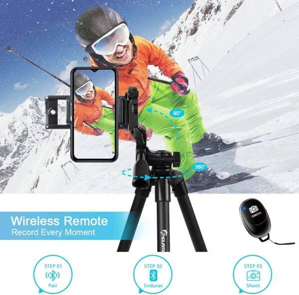 Endurax 60'' Camera Tripod Camera Stand for Canon Rebel Eos Nikon DSLR, Travel Tripods for Phone Tablet with Remote Black - Image 4