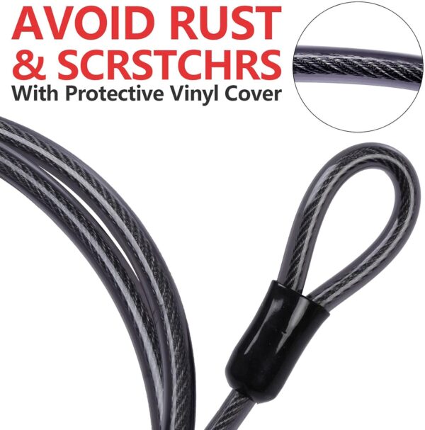 DELSWIN Security Steel Cable with Loops - 3/8 inch (10 mm) Thick (6' or 15') Heavy Duty Bike Lock Cable Vinyl Coated Braided Cables for U-Lock and Padlock - Image 4