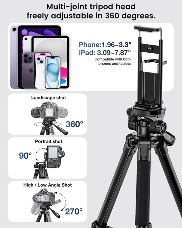 "Versatile 73" Aluminum Tripod & Monopod Combo: The Ultimate Support for Your Mirrorless, DSLR, GoPro, and Phone Adventures!" - Image 5
