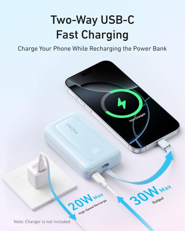 Anker Portable Charger, 10,000mAh 30W Power Bank, USB-C in and Out Fast Charging Battery Pack, Travel Essential Phone Power Bank, for iPhone 16/15, iPad, MacBook, Galaxy, Google, and More - Image 5