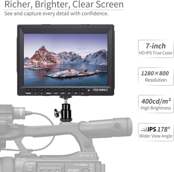 Illuminate Your Shots: FEELWORLD FW759 7" 4K DSLR Monitor with Sunshade for Stunning Visuals - Image 3