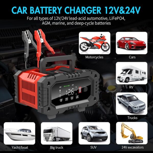YONHAN Battery Charger 0-20A 12V/24V LiFePO4 Lead Acid Fully Automatic Battery Maintainer, Car Battery Trickle Charger Automotive w/Battery Repair, Winter Mode, for AGM, STD, Gel, Deep Cycle Batteries - Image 6