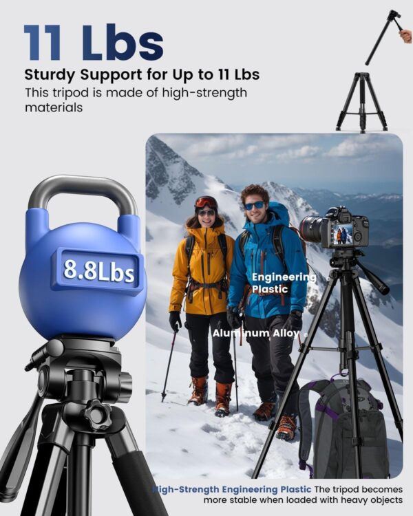 "Versatile 73" Aluminum Tripod & Monopod Combo: The Ultimate Support for Your Mirrorless, DSLR, GoPro, and Phone Adventures!" - Image 2