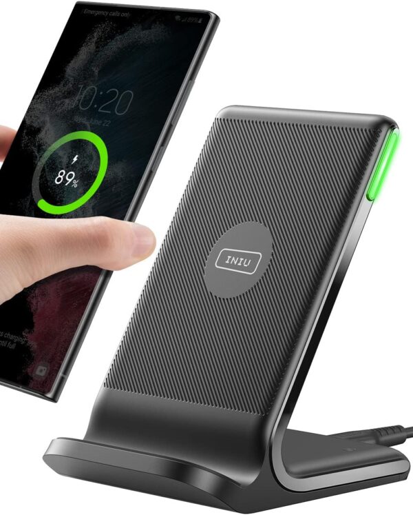 INIU Wireless Charger Stand, 15W Fast Wireless Charging Station with Sleep-Friendly Adaptive Light Compatible with iPhone 14 13 12 Pro XR XS 8 Plus Samsung Galaxy S23 S22 S21 S20 Note 20 10 Google LG