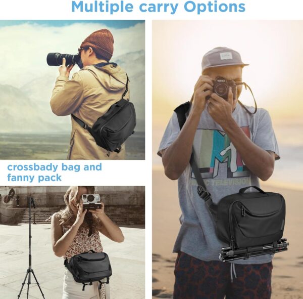 Camera Sling Bag,Waterproof Camera Case with Tripod Holder,Lightweight DSLR/SLR/Mirrorless Camera Bags Crossbody for photographers-Black - Image 6