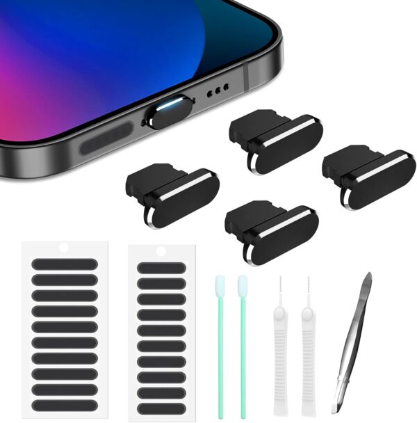 iPhone Dust Defense: Ultimate Lightning Port & AirPods Protector Set (Black)
