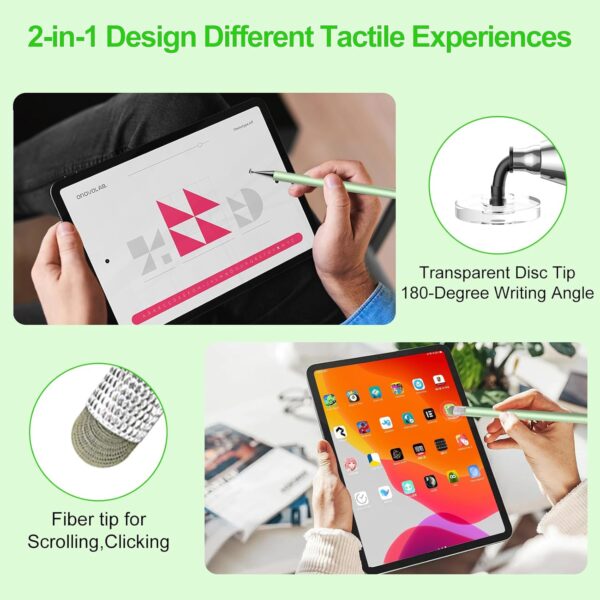 Stylus Pen for Touchscreen,3pcs 2in1 High Precision Sensitivity Stylus, Suitable for iPhone/ipad/Android Stylus for ipad,Compatible with All Touch(Green/Purple/Rose Gold + 4Tips) - Image 2